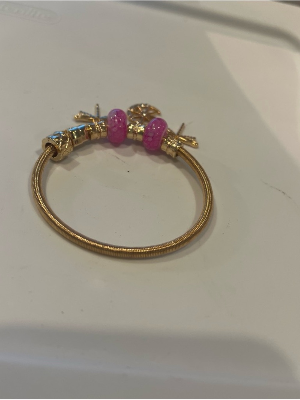 Gold-Tone Bracelet with Pink Glass Accent Beads
